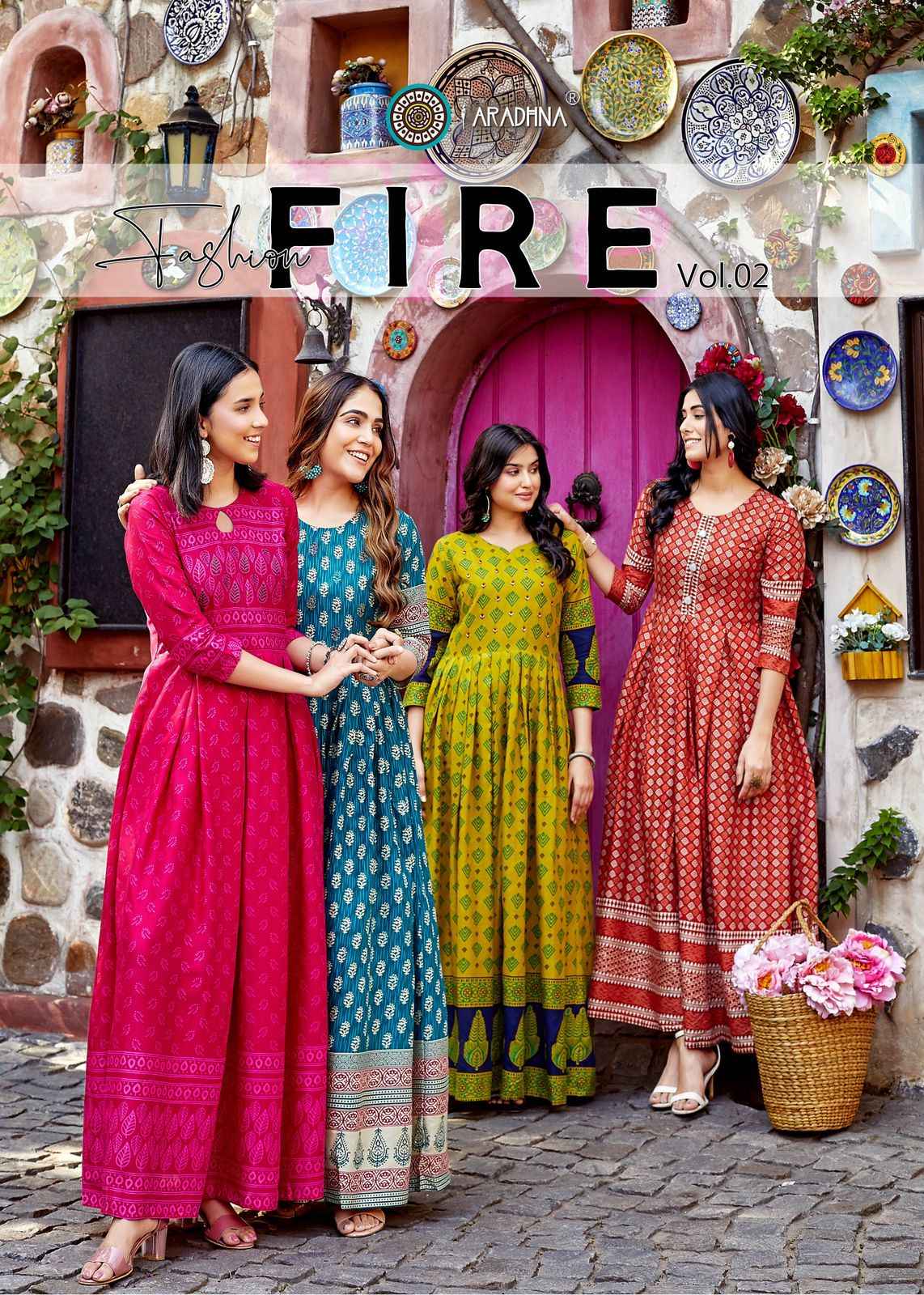 ARADHNA FASHION FIRE VOL-2 RAYON PRINT WITH EMBROIDERY WORK FANCY LONG GOWNS