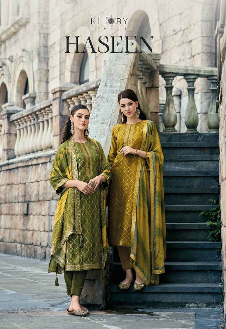 KILORY TRENDS HASEEN SILK JACQUARD WITH SWAROSKI EMBROIDERY DESIGNER FANCY SUITS 