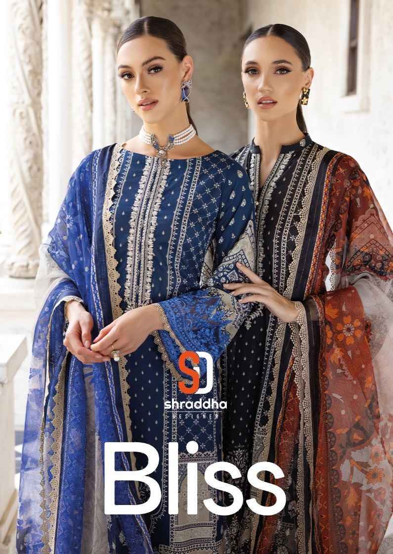 Shraddha Designer Bliss Vol-1 Lawn Cotton Dress Material 4 pcs Catalogue chiffon dupatta