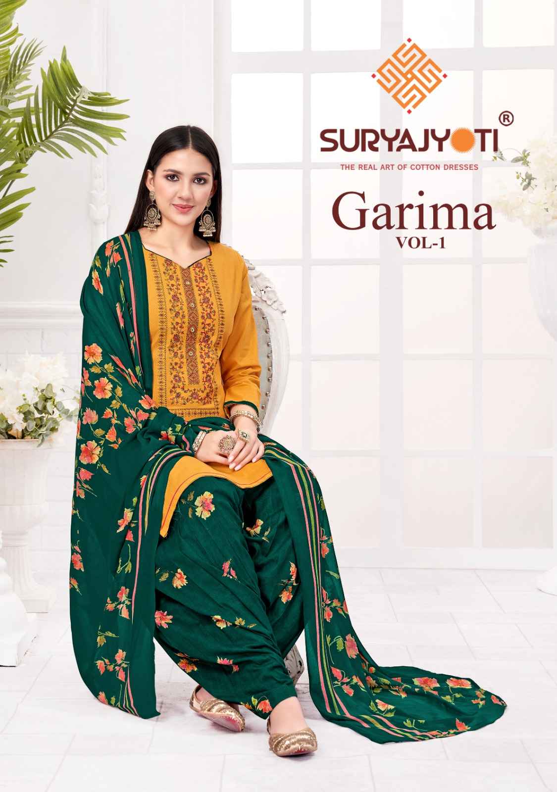  SURYAJYOTI GARIMA VOL 1 COTTON PRINT WITH NECK EMBROIDERY WORK SUITS 