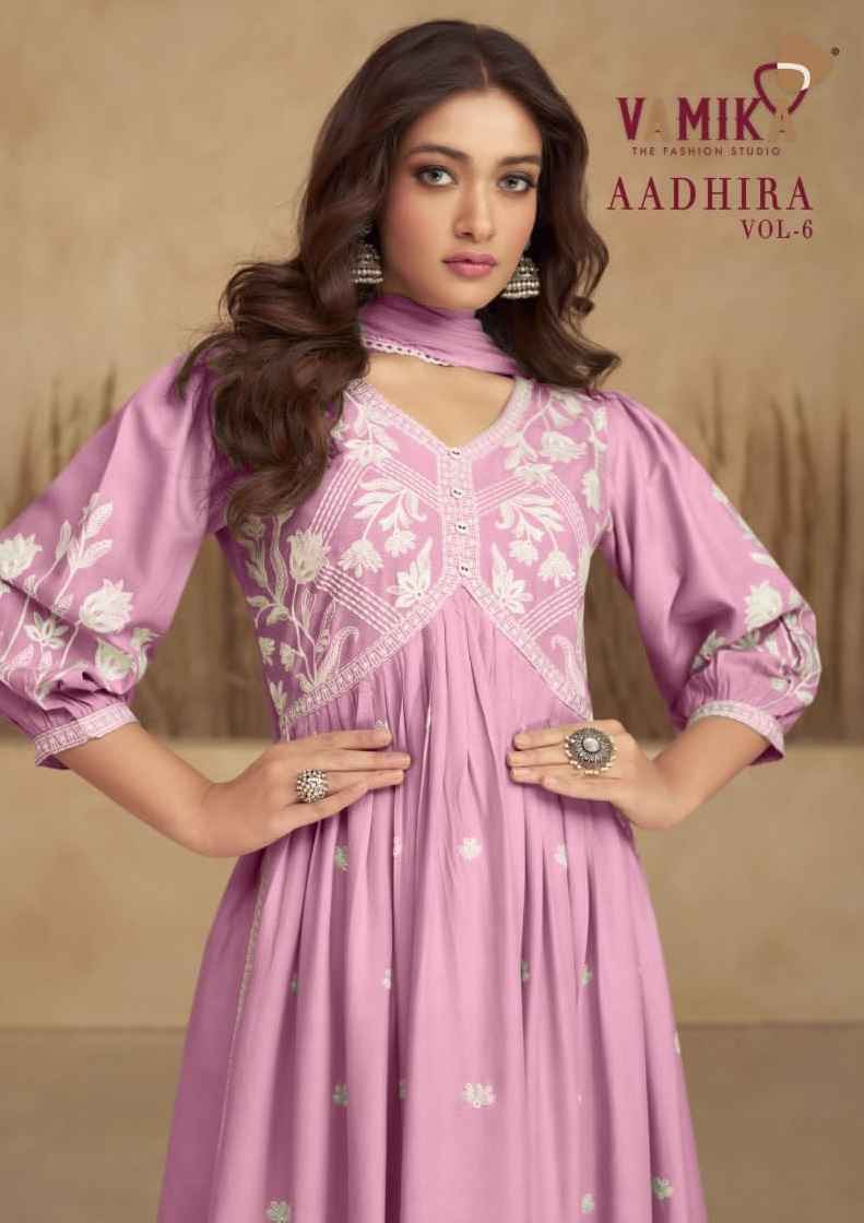 VAMIKA AADHIRA VOL-6 VISCOSE WITH HEAVY LUCKNOWI DESIGNER READYMADE NAYRA STYLE SUITS