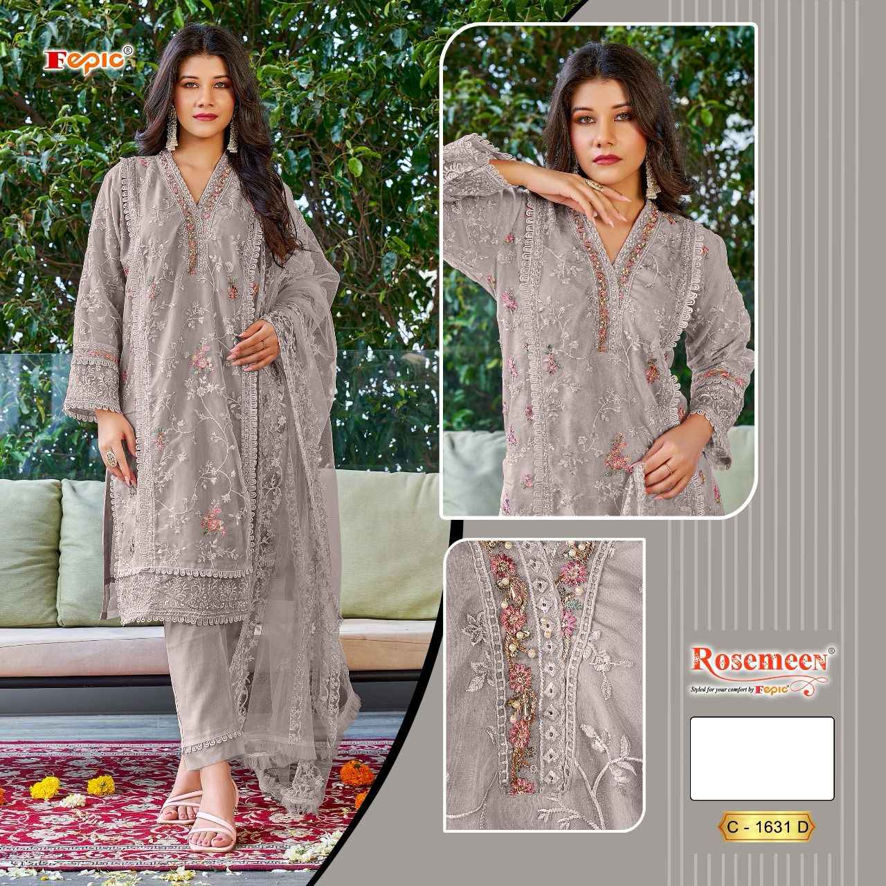 FEPIC ROSEMEEN C 1631D ORGANZA PAKISTANI SUITS