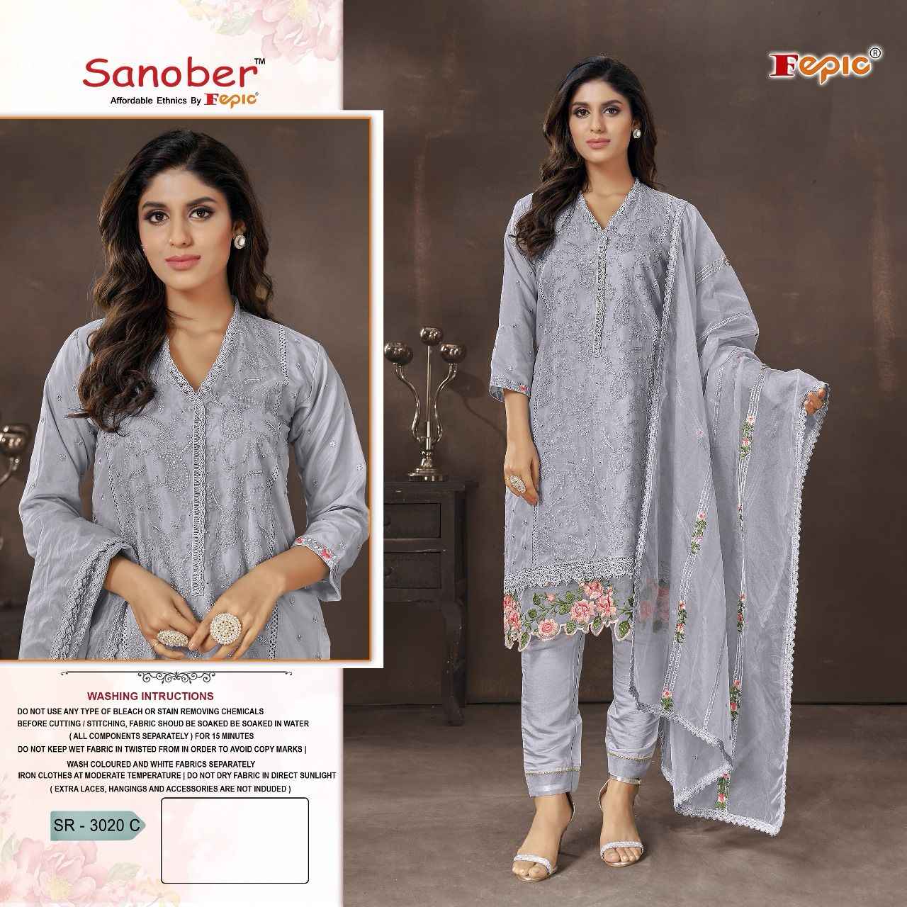 FEPIC SANOBER SR 3020 ORGANZA EMBROIDERED PAKISTANI READYMADE SUITS