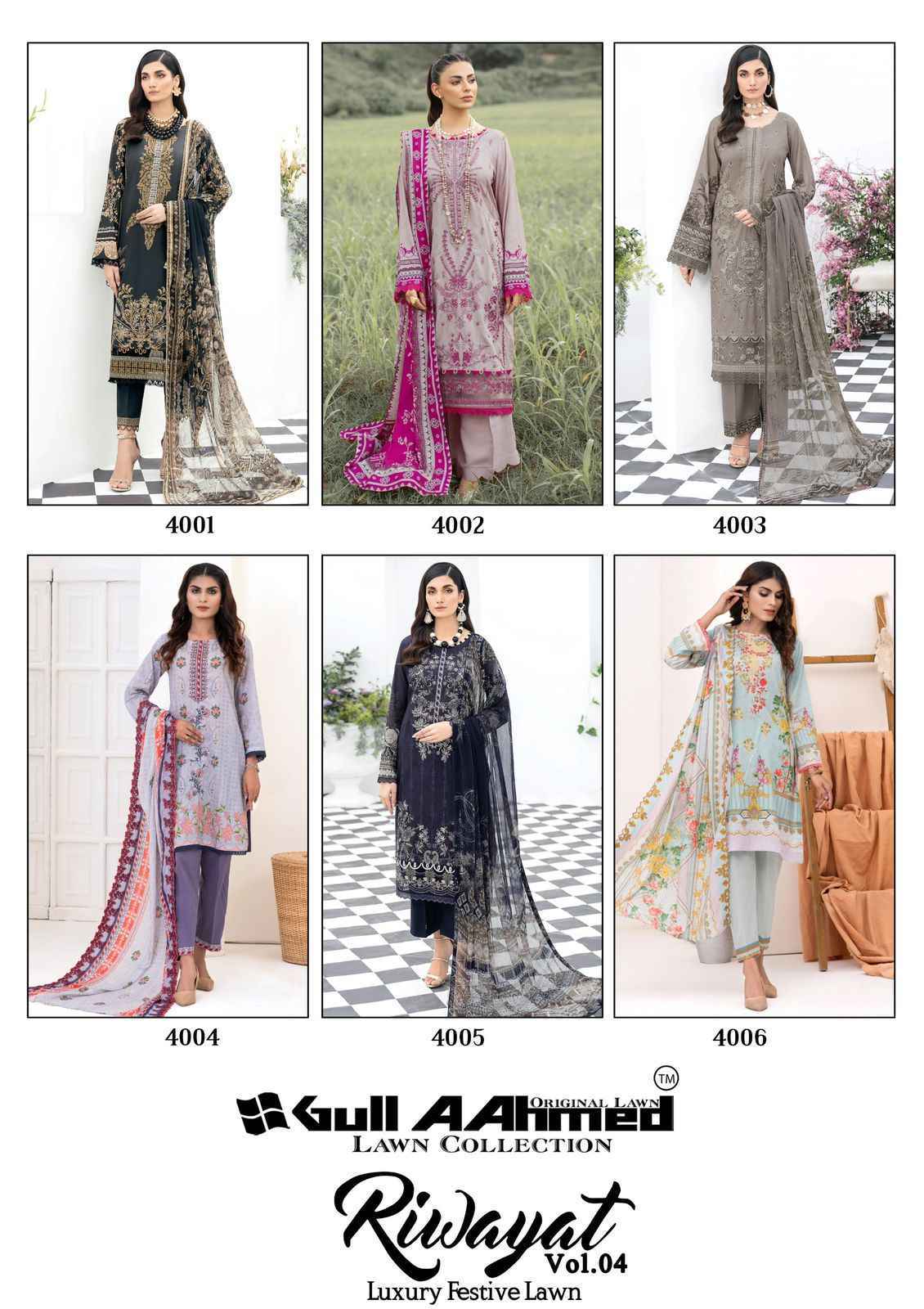 Gull Aahmed Riwayat Vol 4 Lawn Cotton Dress Material 6 pcs Catalogue - surat wholesale market