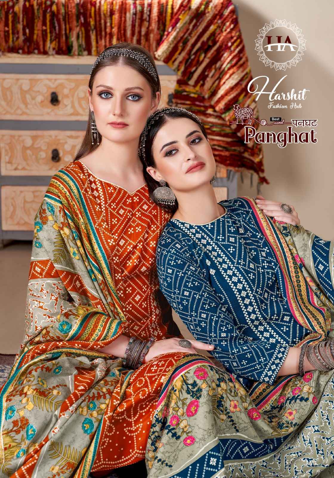 Harshit Fashion Hub Panghat Pashmina Dress Material 8 pcs Catalogue - Surat Wholesale Market
