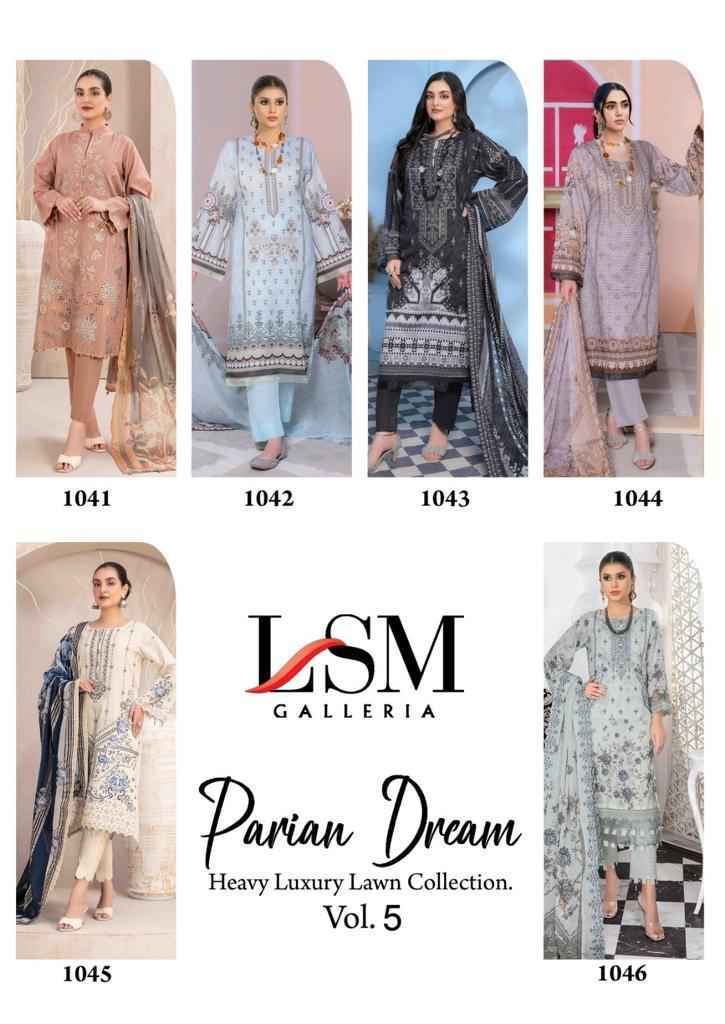 LSM Galleria Parian Dream Vol 5 Lawn Cotton Dress Material 6 pcs Catalogue - surat wholesale market