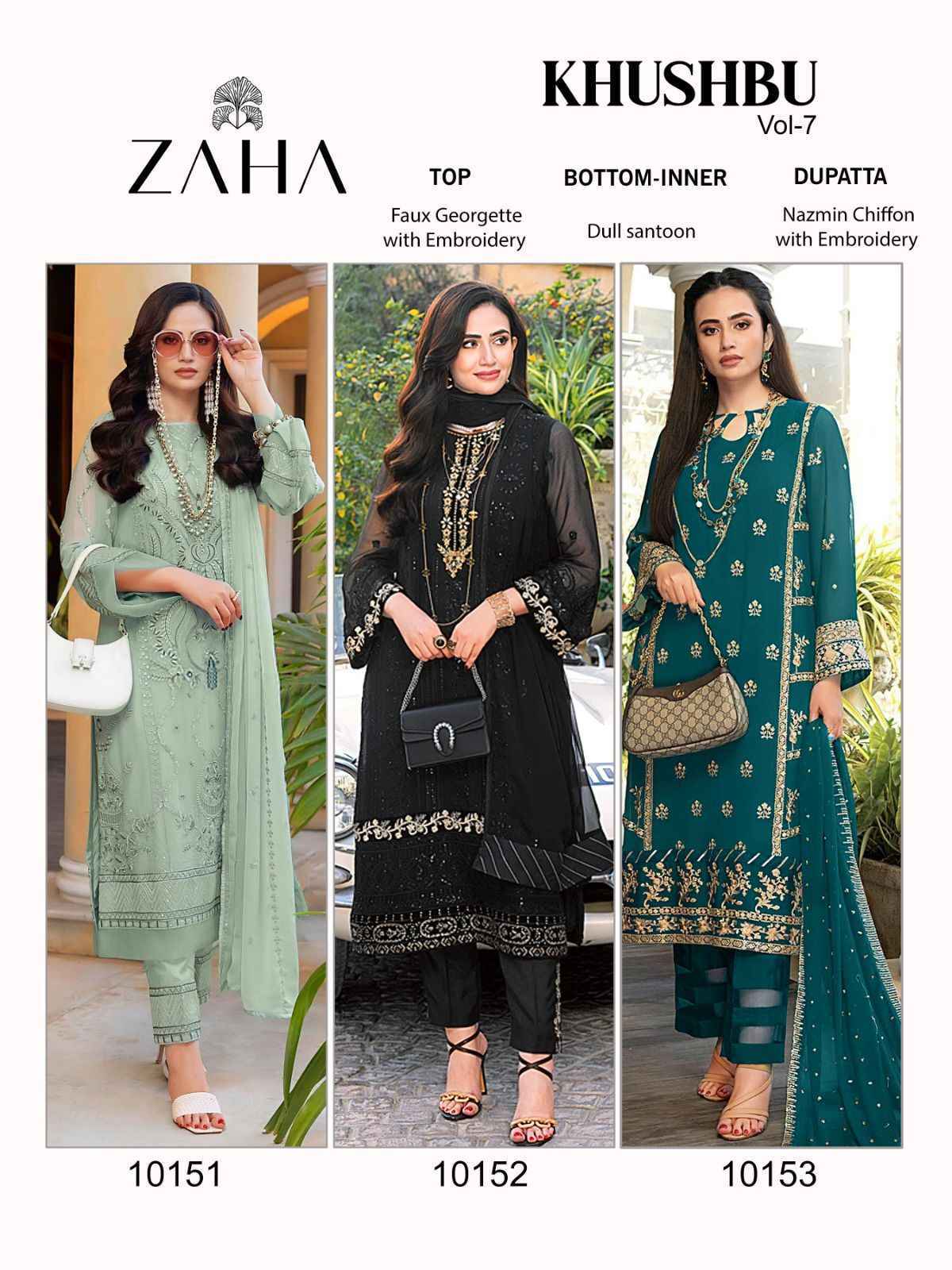Zaha Khushbu Vol 7 Georgette Dress Material 3 pcs Catalogue - Surat Wholesale Market