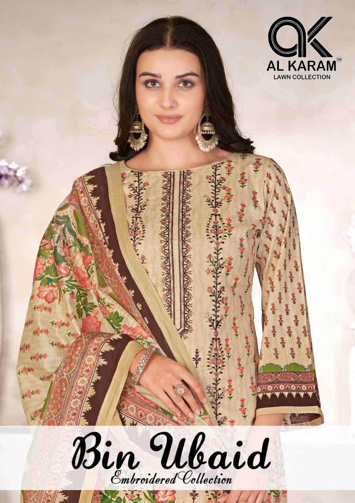 Al Karam Bin Ubaid Embroidered Collection Cotton Dress Material ( 6 pcs Catalogue )