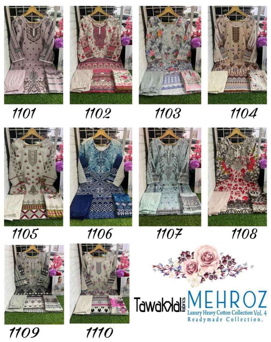 Mehroz Vol 4 by Tawakkal Readymade Cotton Dress 10 pcs Catalogue