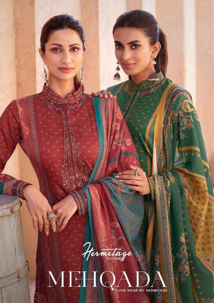 HERMITAGE CLOTHING MEHQADA JAM SATIN DRESS MATERIAL ( 6 PCS CATALOG )