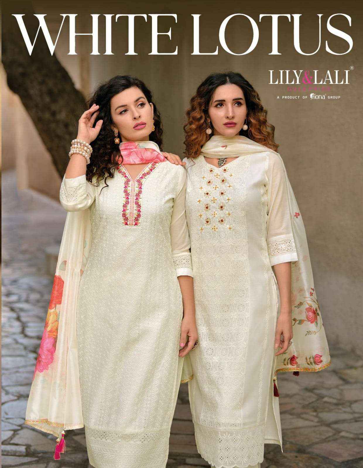 LILY AND LALI WHITE LOTUS SCHIFFLI DESIGNER SUITS ( 6 PCS CATALOG )