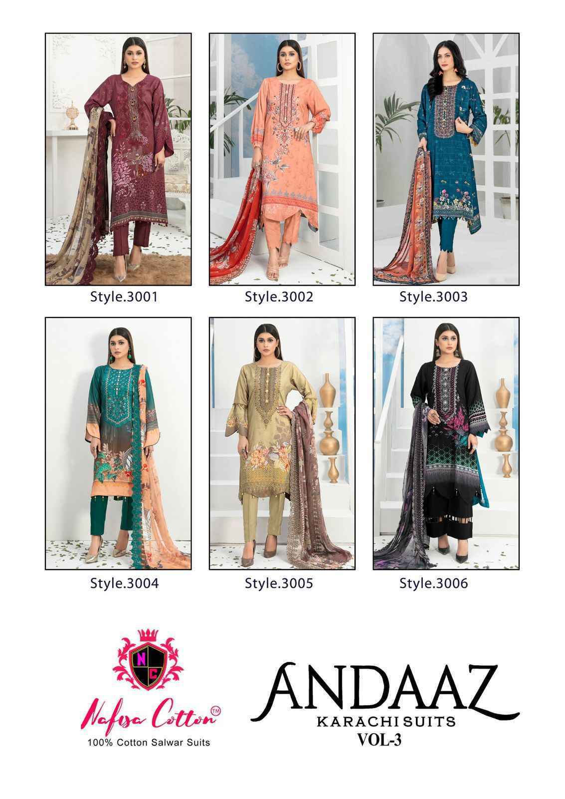 Nafisa Cotton Andaaz Karachi Vol 3 Cotton Dress Material 6 Pc Catalog