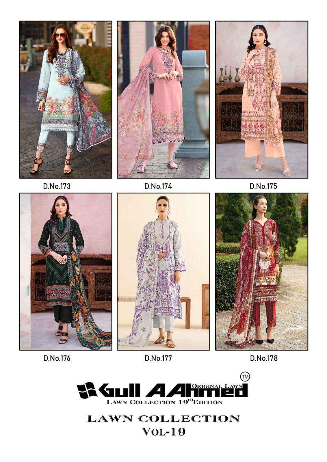 GULL AAHMED LAWN COLLECTION VOL 19 PAKISTANI SUITS ( 6 PCS CATALOG )