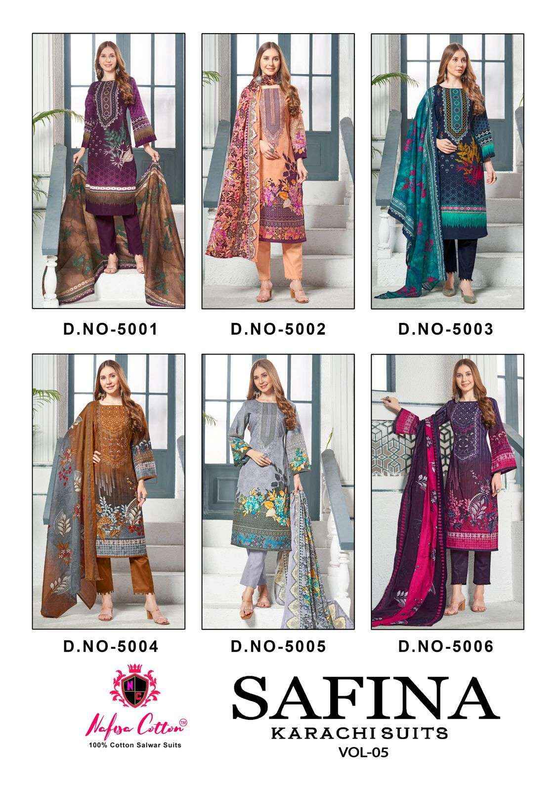 NAFISA COTTON SAFINA VOL-5 SALWAR KAMEEZ AT WHOLESALE PRICE ( 6 PCS CATALOG )