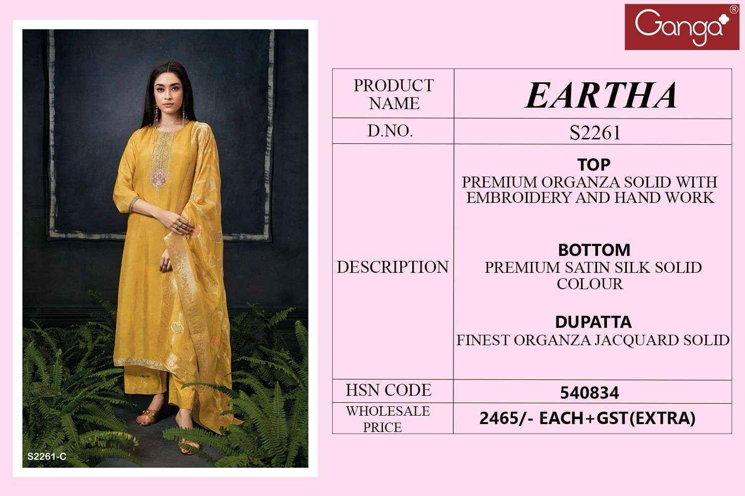 Ganga Eartha 2261 Premium Designs Organza Wedding Wear Ladies Suit Dealers (3 pcs catalog )
