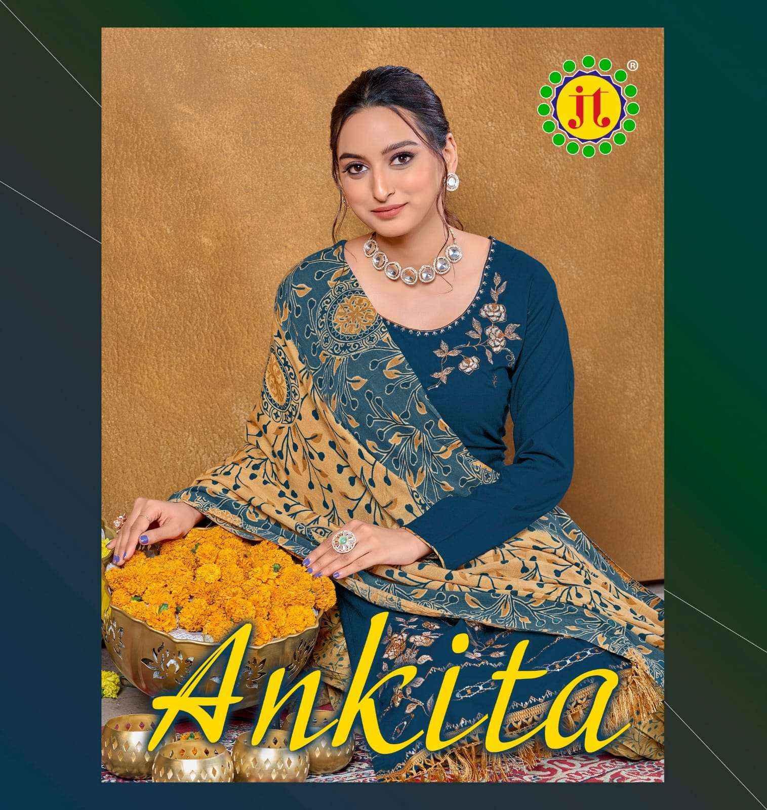 JT ANKITA RAYON PREMIUM WORK SUITS ( 5 PCS CATALOG )