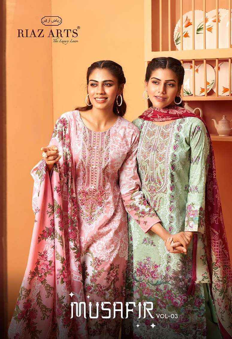 Riaz Arts Musafir Vol 3 Lawn Cotton Dress Material 6 pcs Catalogue