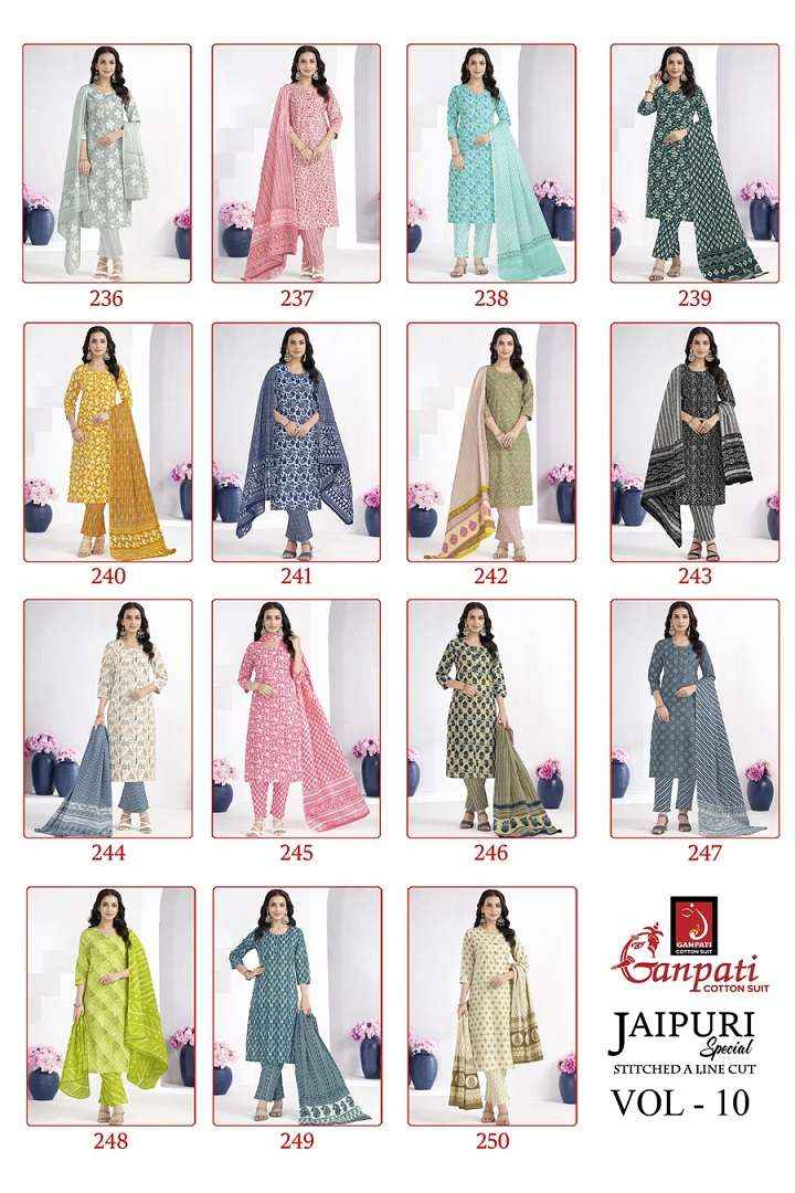 Ganpati Jaipuri Special Vol 10 Pure Cotton Readymade Suits ( 15 Pcs Catalog )