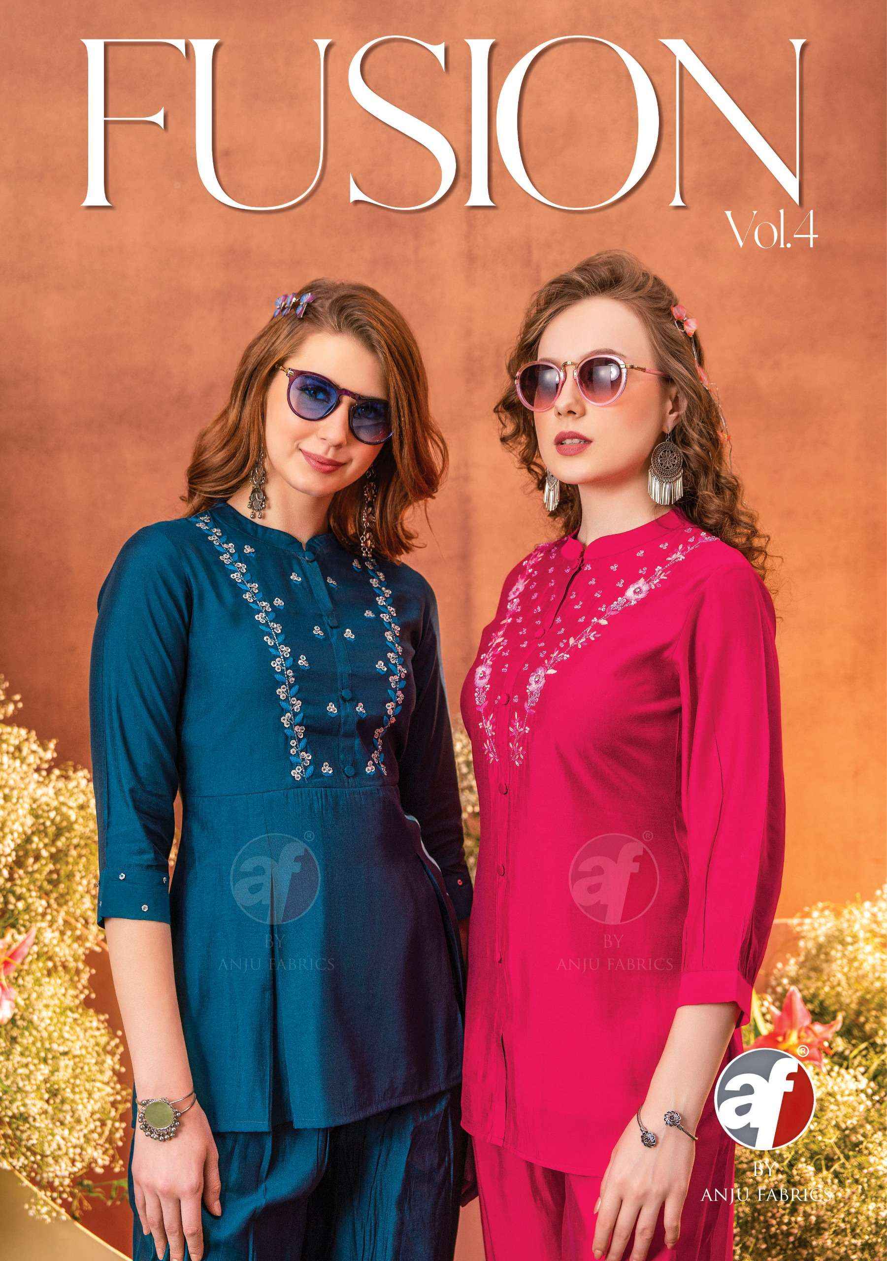 ANJU FABRICS FUSION VOL 4 VISCOSE FANCY PARTY WEAR CORD SET ( 6 PCS CATALOG )