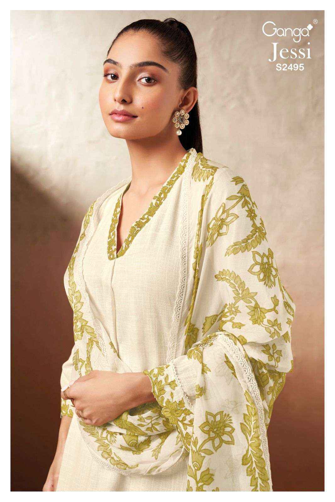 Ganga Jessi 2495 Premium Cotton Linen Suit Ganga Fashion Suits ( 2 pcs catalog )