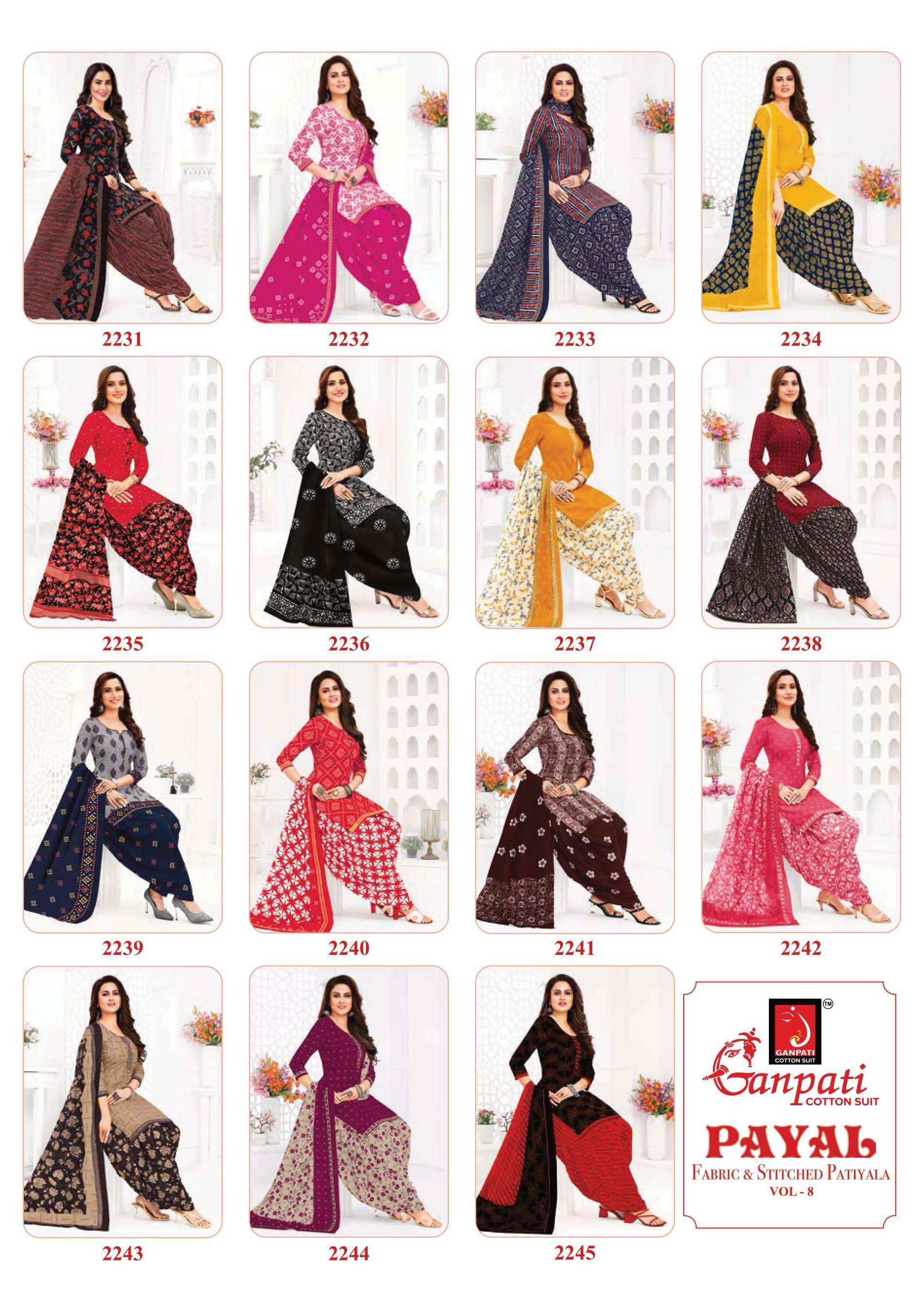 GANPATI PAYAL VOL 8 COTTON PRINTED PATIYALA SALWAR SUIT ( 15 PCS CATALOG )