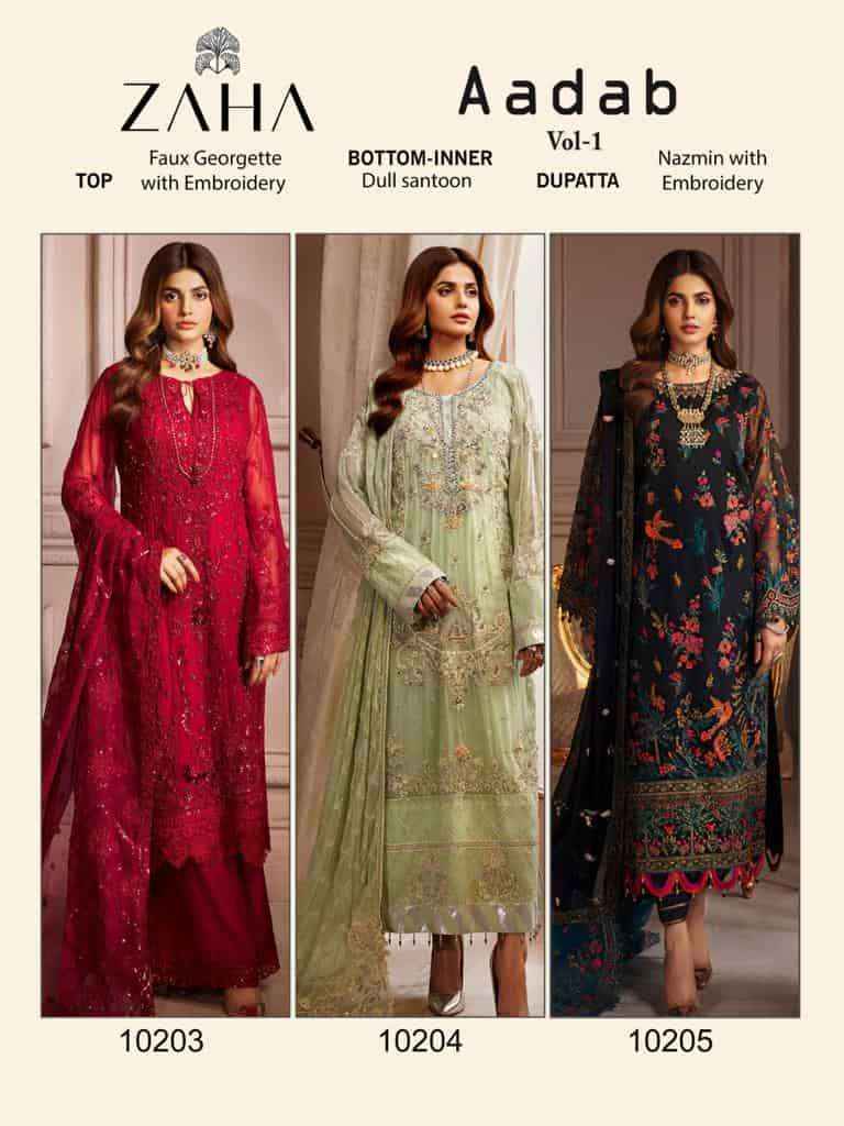 Zaha Aadab Vol 1 Georgette Pakistani Designer Ladies Suits