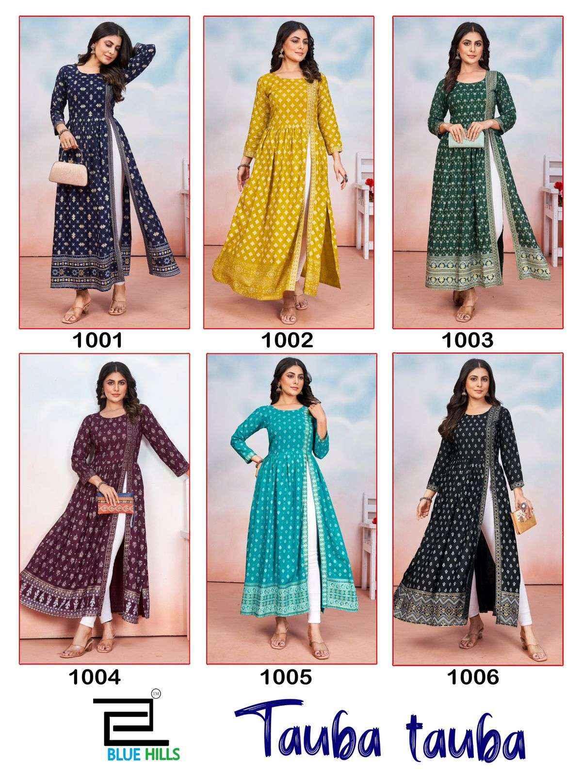 BLUE HILLS TAUBA TAUBA RAYON SIDE CUT PATTERN DESIGNER KURTI ( 5 PCS CATALOG )