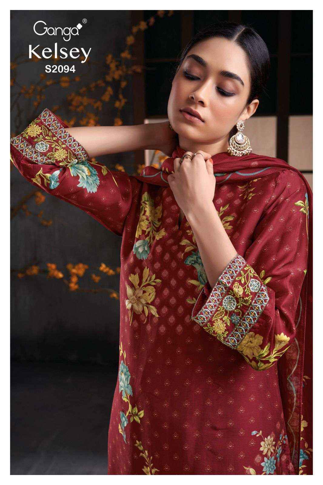 Ganga Fashion Kelsey 2094 Designer Satin Silk Ladies Suit Catalog Exporter ( 3 pcs catalog )