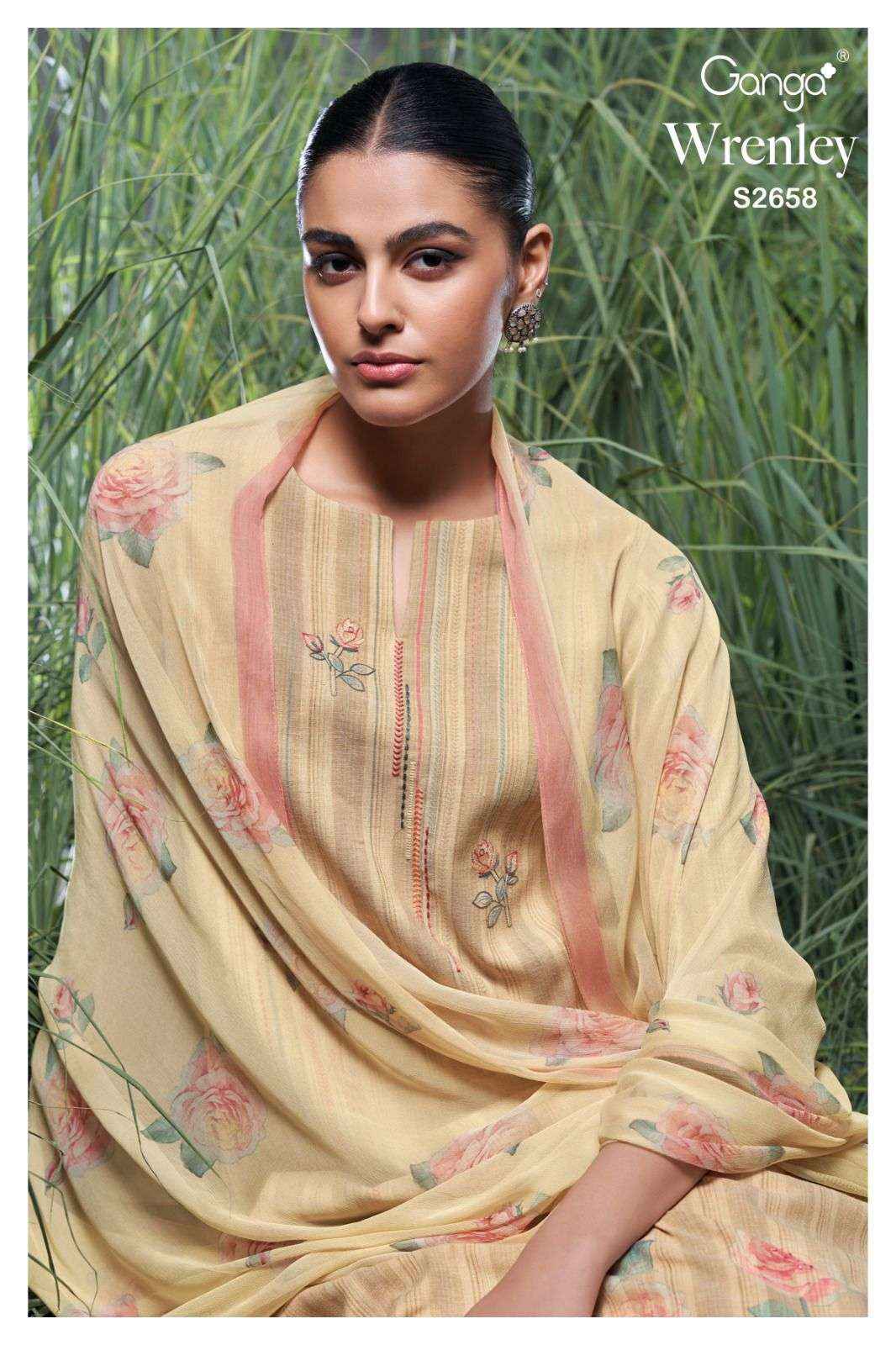 Ganga Fashion Wrenley 2658 Fancy Woven Jacquard Ladies Suit Dealer ( 4 pcs catalog )