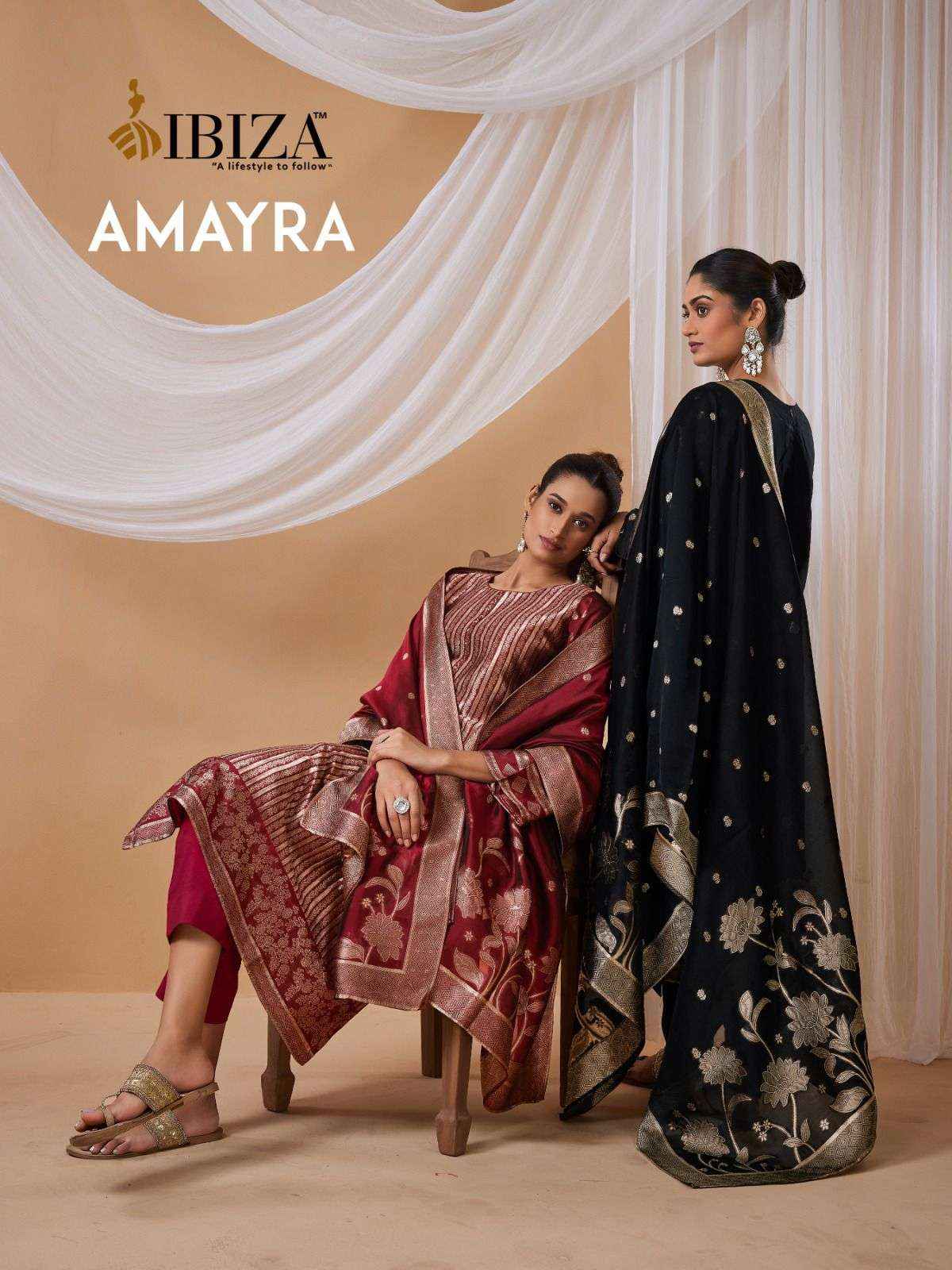 IBIZA AMAYRA SILK JACQUARD HAND WORK DRESS MATERIAL ( 4 PCS CATALOG )