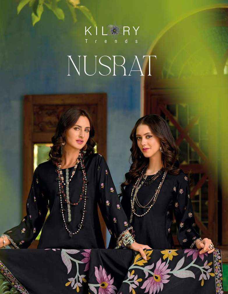 KILORY TRENDZ NUSRAT VISCOSE FANCY EMBROIDERY DRESS MATERIAL ( 4 PCS CATALOG )