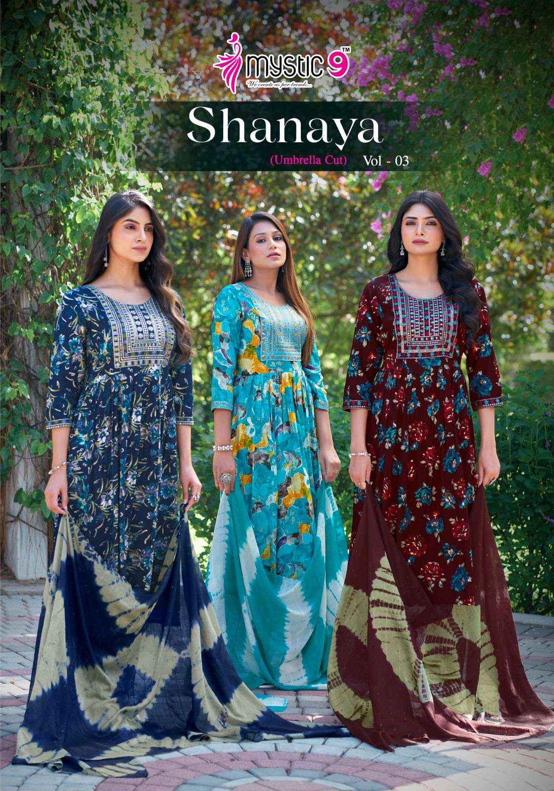 MYSTIC 9 SHANAYA VOL 3 UMBRELLA CUT PATTERN KURTI COMBO SET ( 8 pcs catalog )