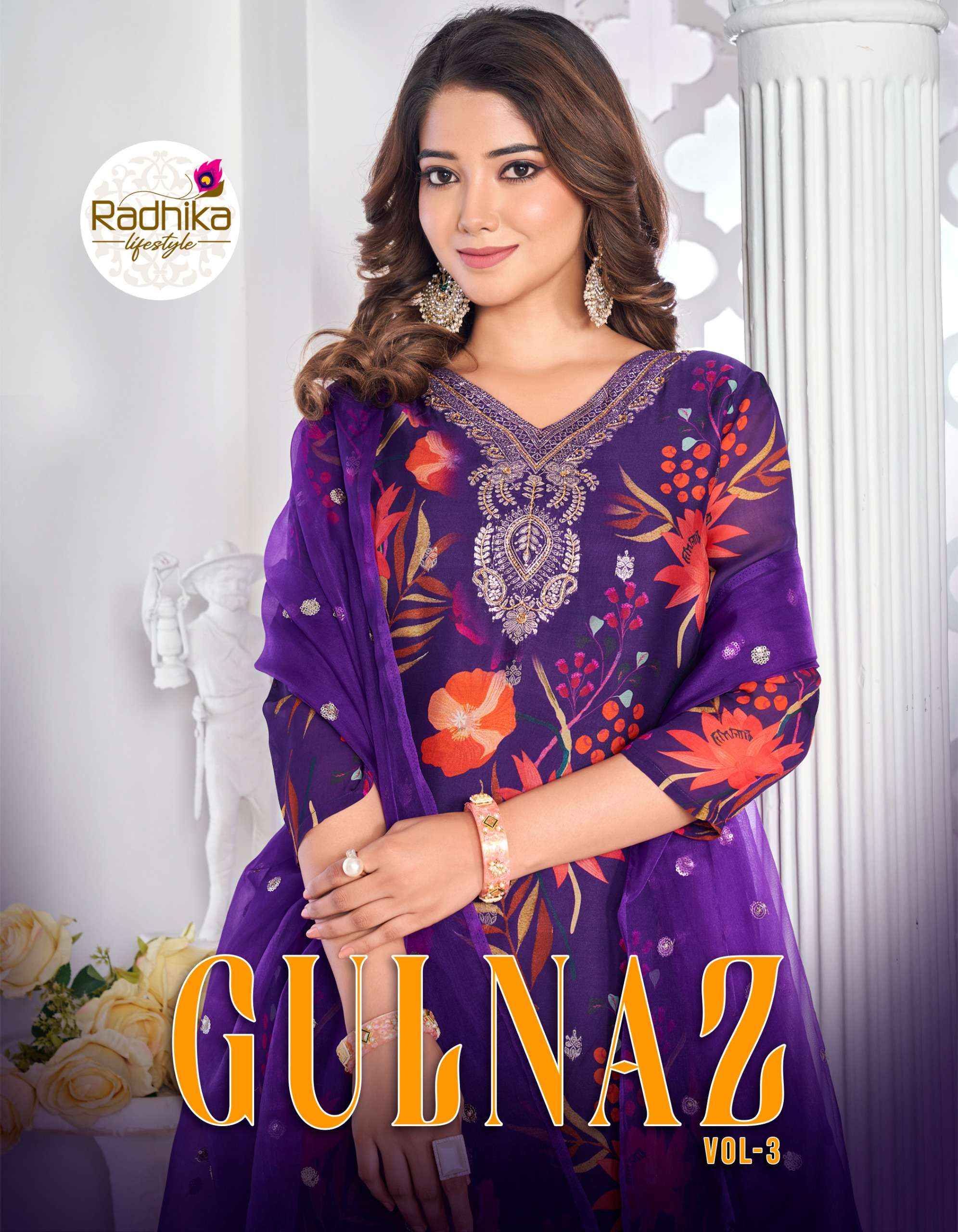 RADHIKA LIFE STYLE GÜLNAZ VOL 3 ORGANZA SILK DESIGNER SUIT ( 6 PCS CATALOG )