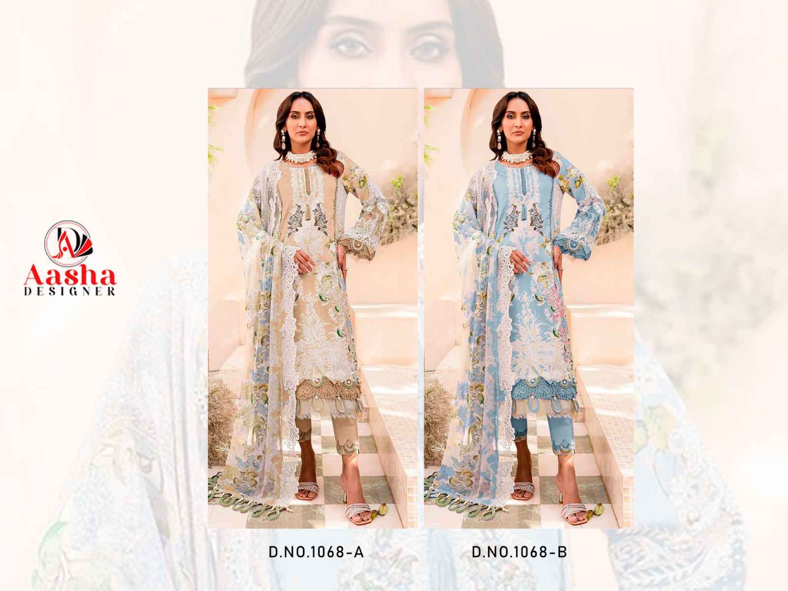  Aasha Designer 1068 Pakistani Patch Work Suits With Cotton Dupatta ( 2 PCS CATALOG )