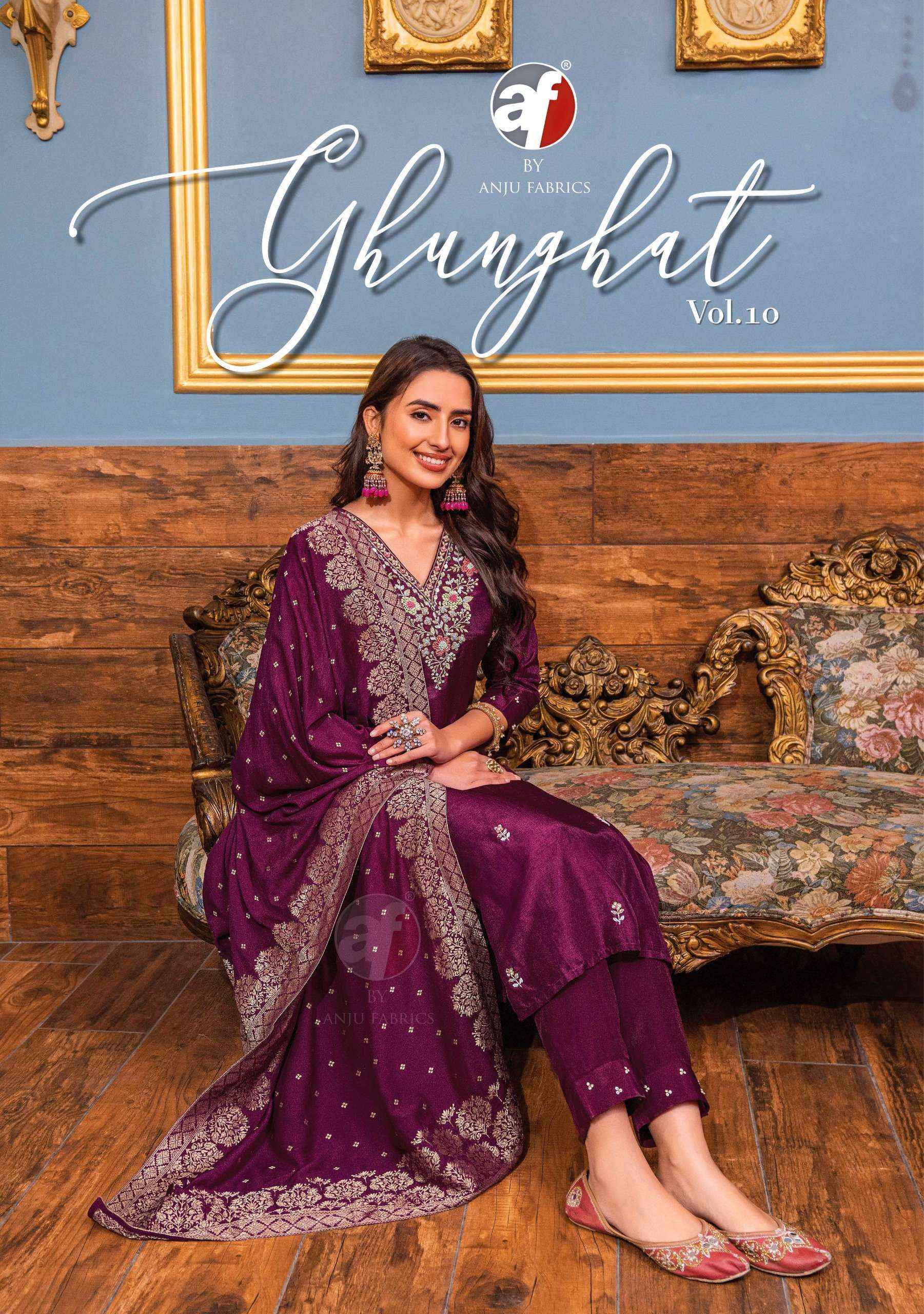 ANJU FABRICS GHUNGHAT VOL 10 DOLA SILK DESIGNER TOP BOTTOM WITH DUPATTA ( 6 PCS CATALOG )