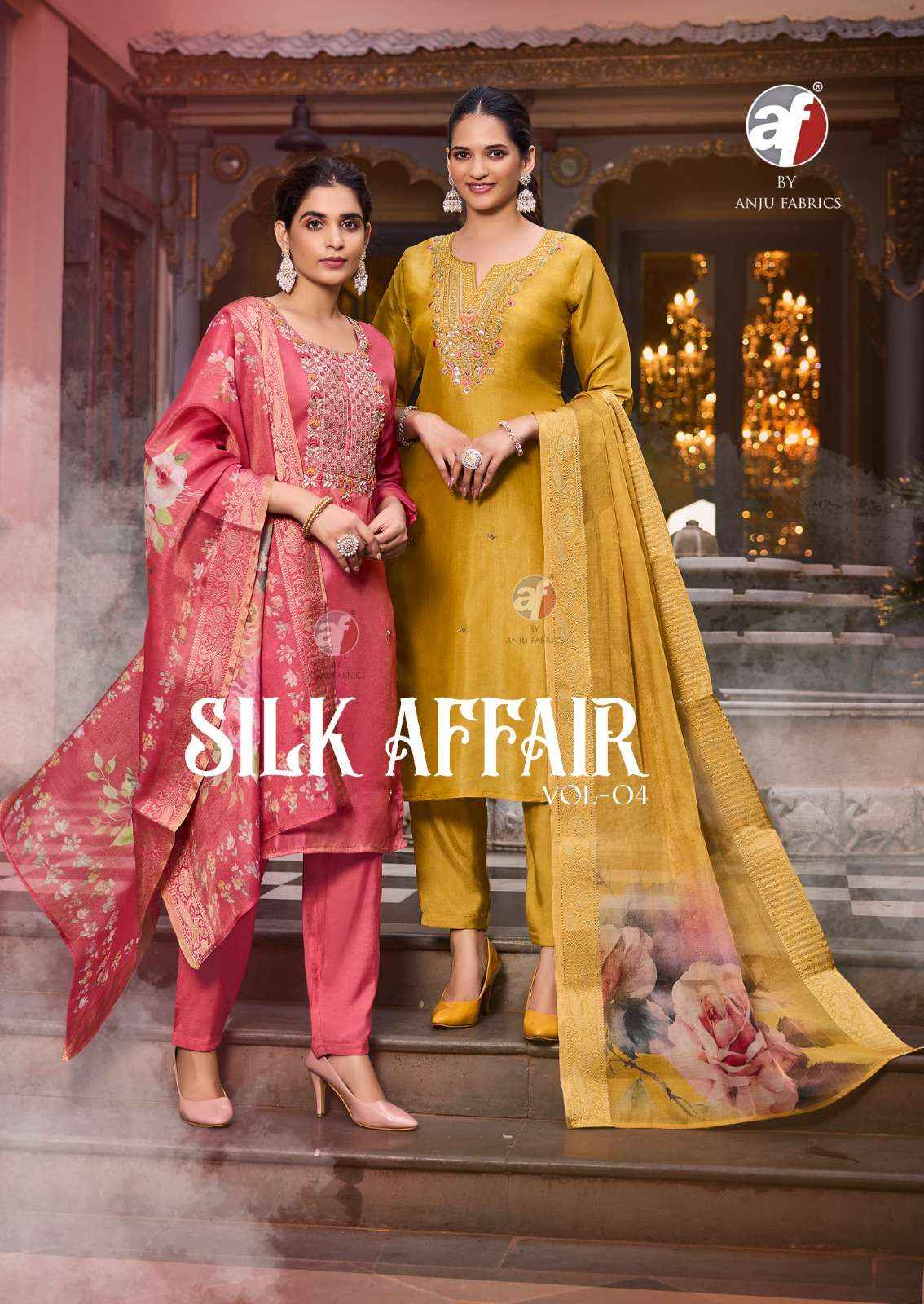 ANJU FABRICS SILK AFFAIR VOL 4 SHIMMER FABRICS HEAVY DESIGNER SUIT ( 6 PCS CATALOG )