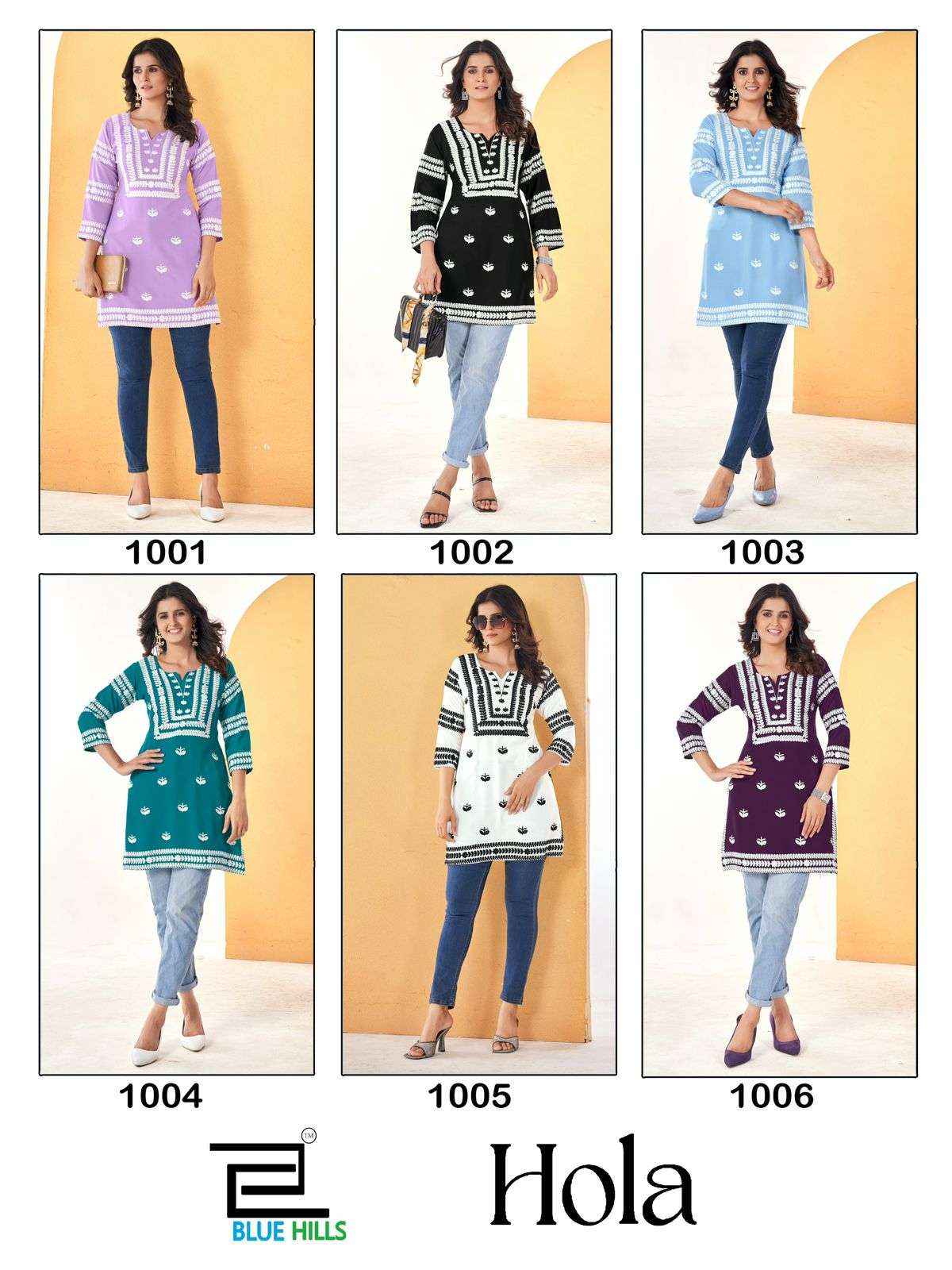 BLUE HILLS HOLA RAYON WORKS KURTI ( 6 PCS CATALOG )