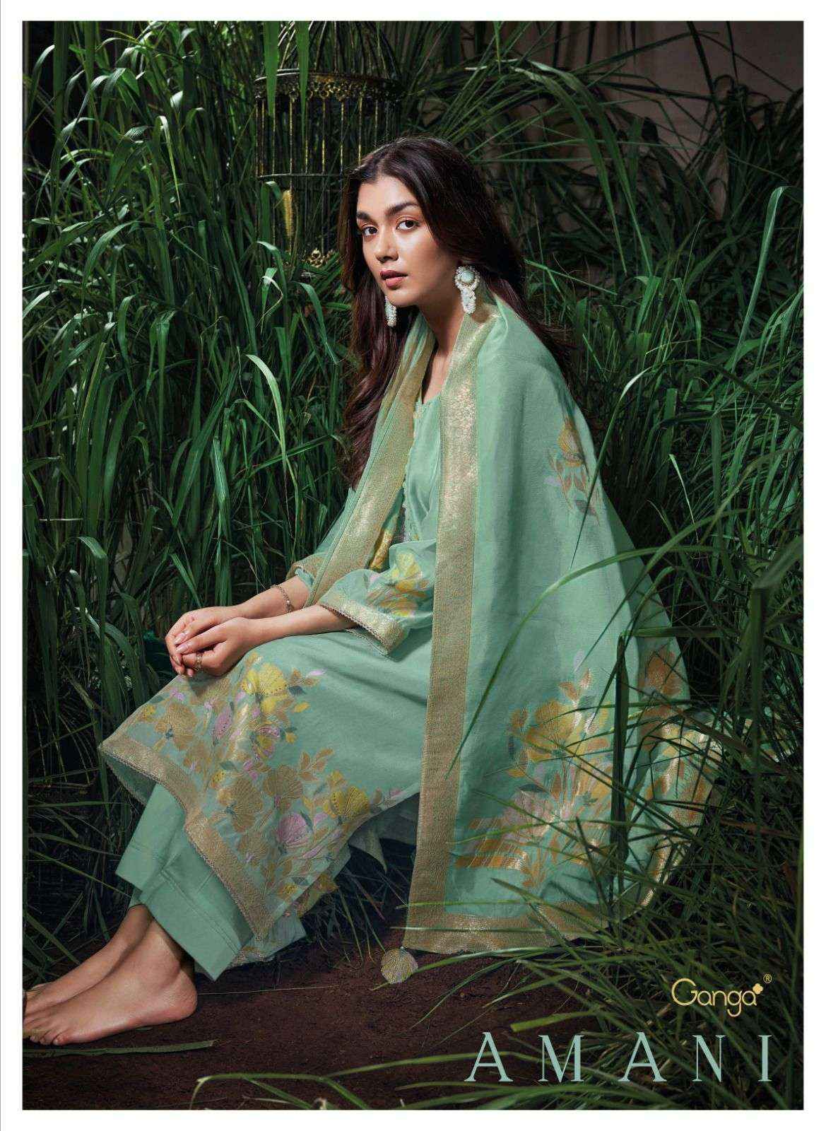 Ganga Fashion Amani Fancy Jacquard Silk Latest Suit Catalog Dealer  ( 6 pcs catalog )