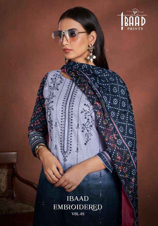 IBAAD PRINTS IBAAD EMBROIDERED VOL 1 LAWN COTTON pakistani SUIT ( 4 PCS CATALOG )