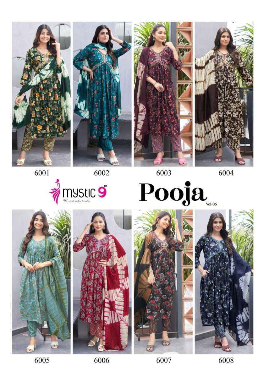 Mystic 9 Pooja Vol 6 Rayon Readymade Suits ( 8 pcs Catalogue )