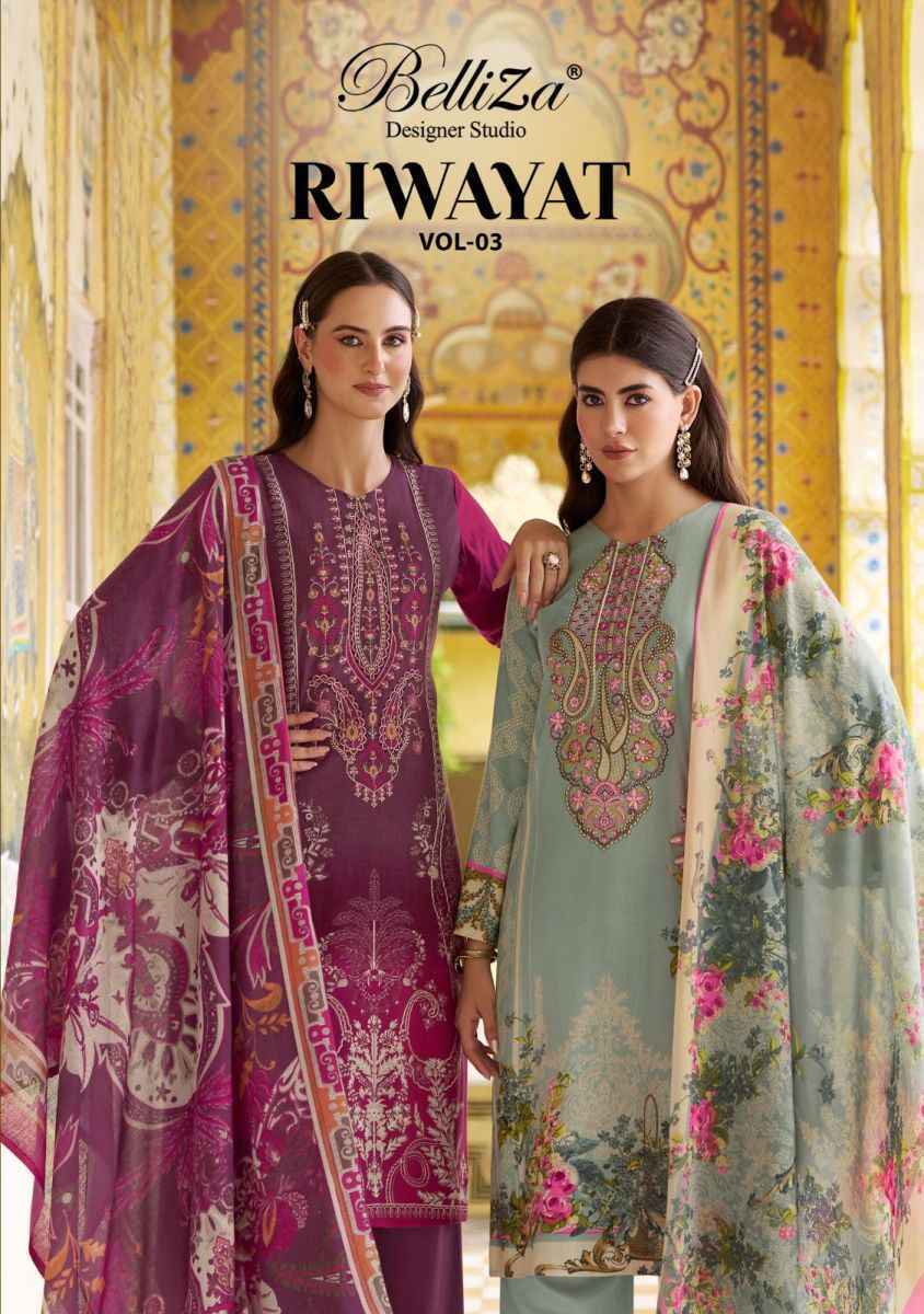 Belliza Designer Riwayat Vol 3 Viscose Rayon Salwar Kameez At Wholesale Price ( 8 pcs catalog )