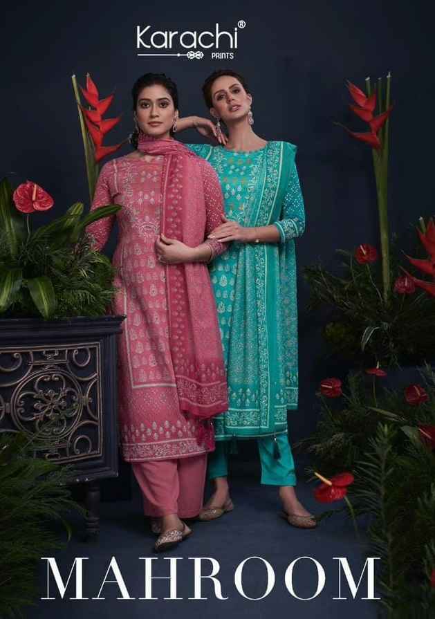 Kesar Karachi Prints Mahroom Viscose Wholesale Dress Material ( 6 pcs Catalogue )