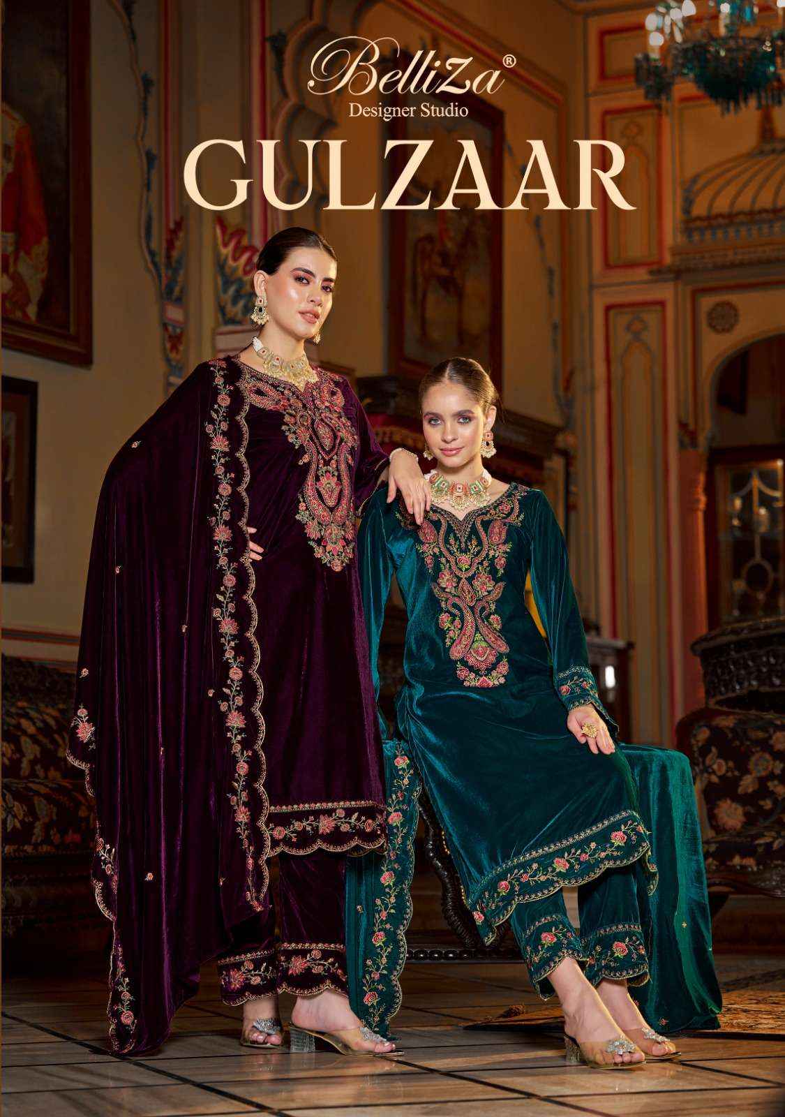 BELLIZA DESIGNER STUDIO GULZAAR VELVET EMBROIDERY WORK SUIT ( 4 PCS CATALOG )