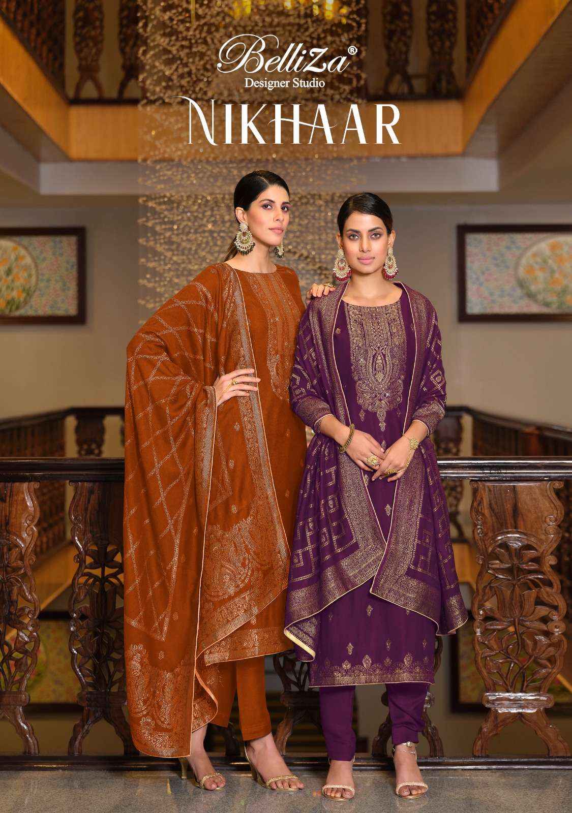 BELLIZA DESIGNER STUDIO NIKHAAR MUSLIN JACQUARD DRESS MATERIAL ( 6 PCS CATALOG )