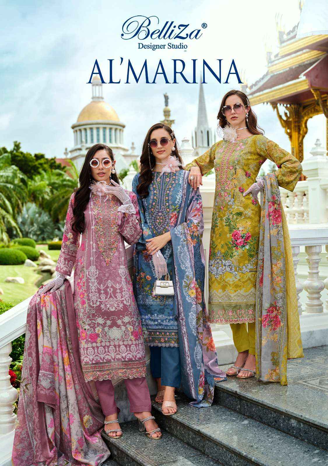 BELLIZA DESIGNER SUITS AL MARINA COTTON DRESS MATERIAL ( 8 PCS CATALOG )