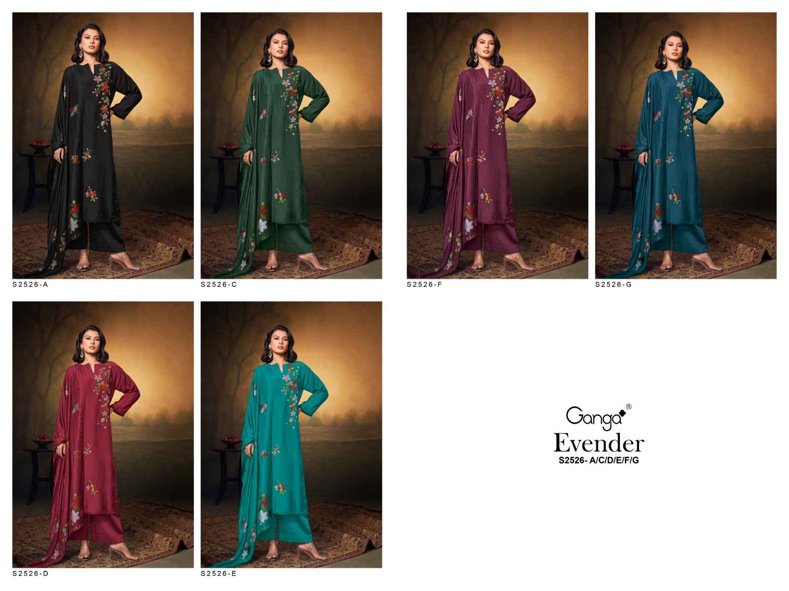 Ganga fashion Evender Dress material (6 pcs catalogue )