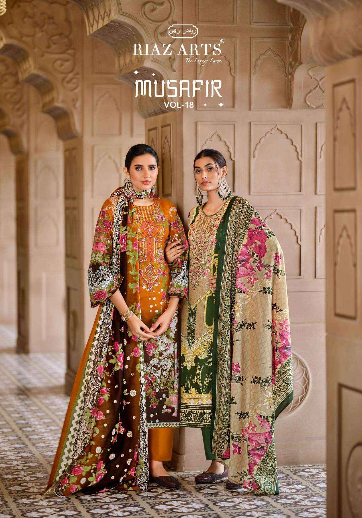 RIAZ ARTS MUSAFIR VOL 18 LAWN COTTON PAKISTANI SALWAR KAMEEZ ( 8 PCS CATALOG )