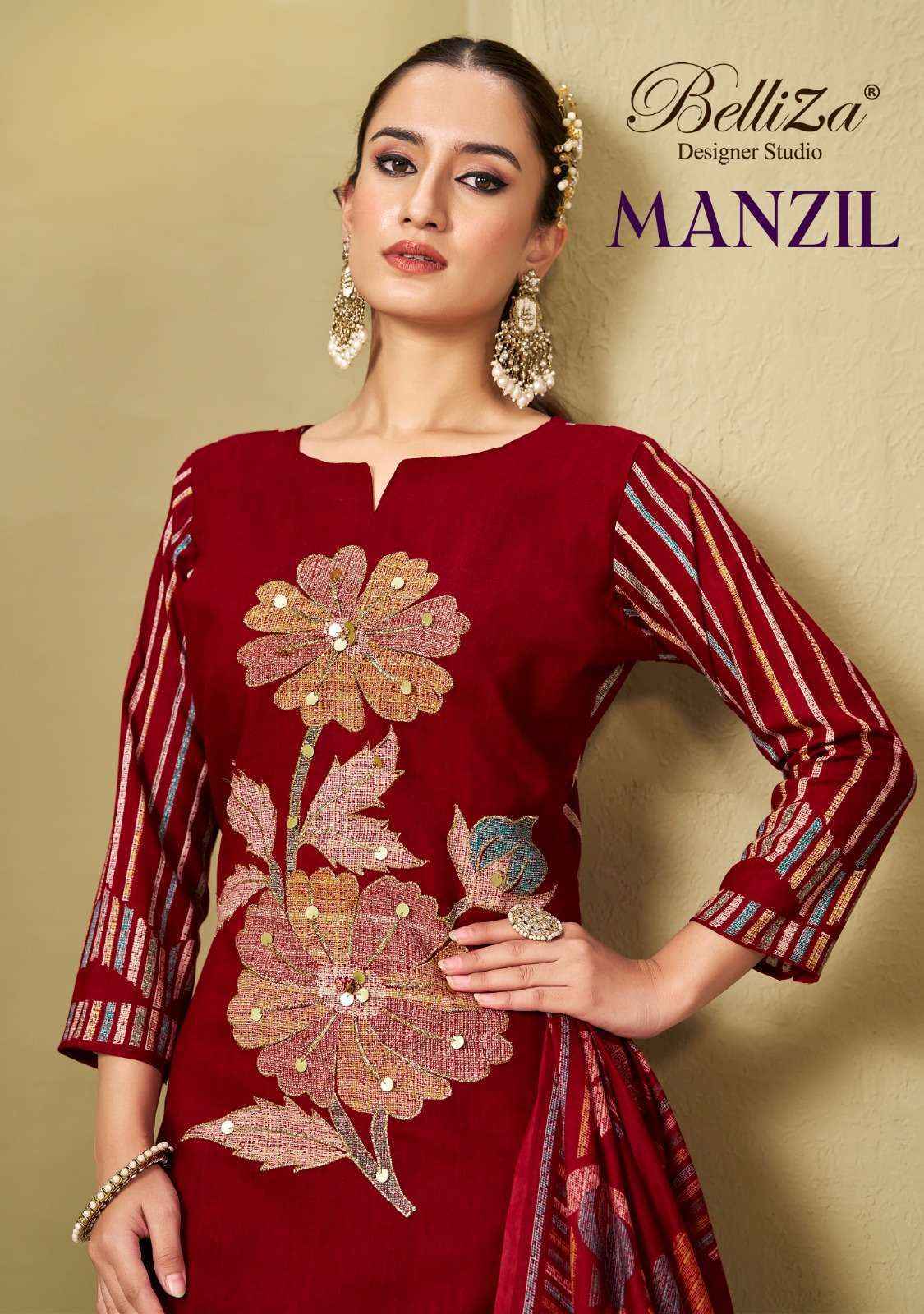 BELLIZA DESIGNER MANZIL VISCOSE DRESS MATERIAL WHOLESALE ( 4 PCS CATALOG )