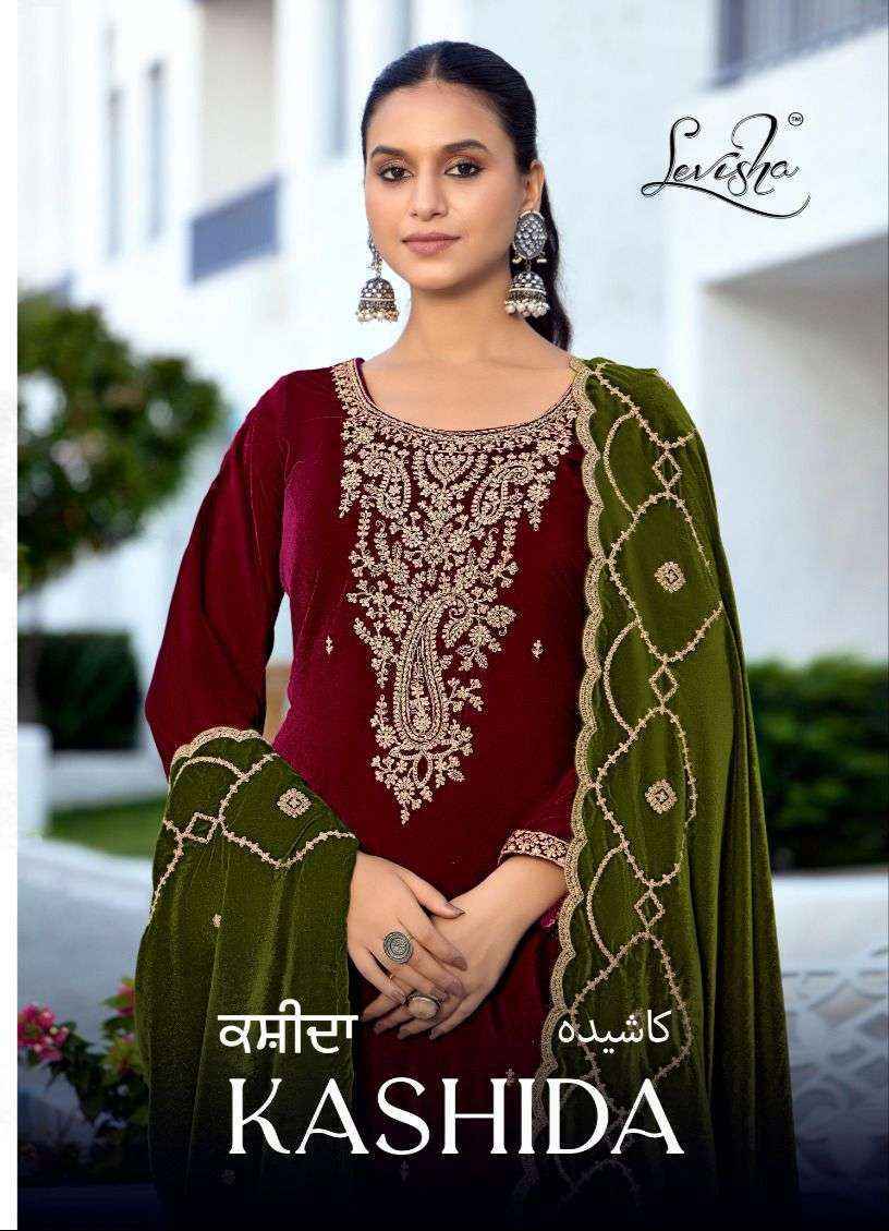 Levisha Kashida Velvet Ladies Salwar Kameez Surat Wholesale Bazaar ( 6 pcs Catalogue }