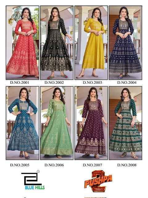 Blue Hills Pushpa 2 Rayon Anarkali Gown Latest Catalog ( 8 pcs Catalogue )